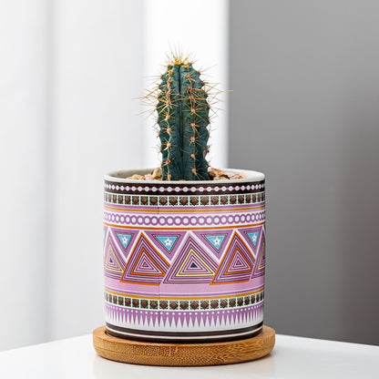 Geometric Ceramic Succulent Flower Pot with Bottom Bracket