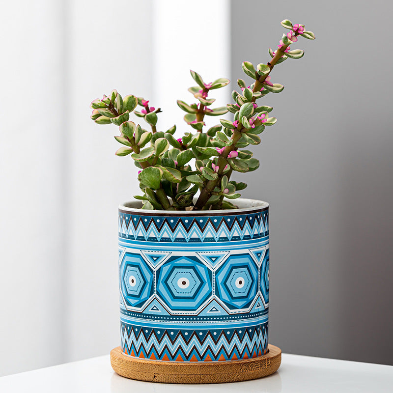 Geometric Ceramic Succulent Flower Pot with Bottom Bracket