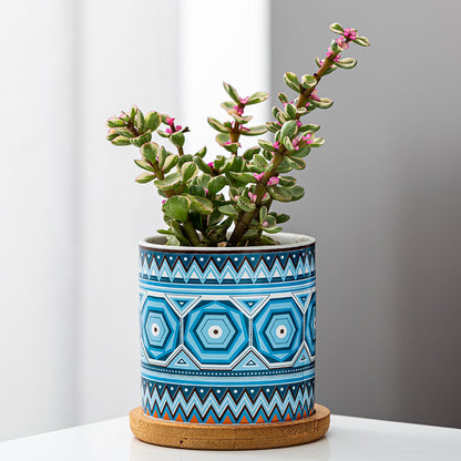 Geometric Ceramic Succulent Flower Pot with Bottom Bracket