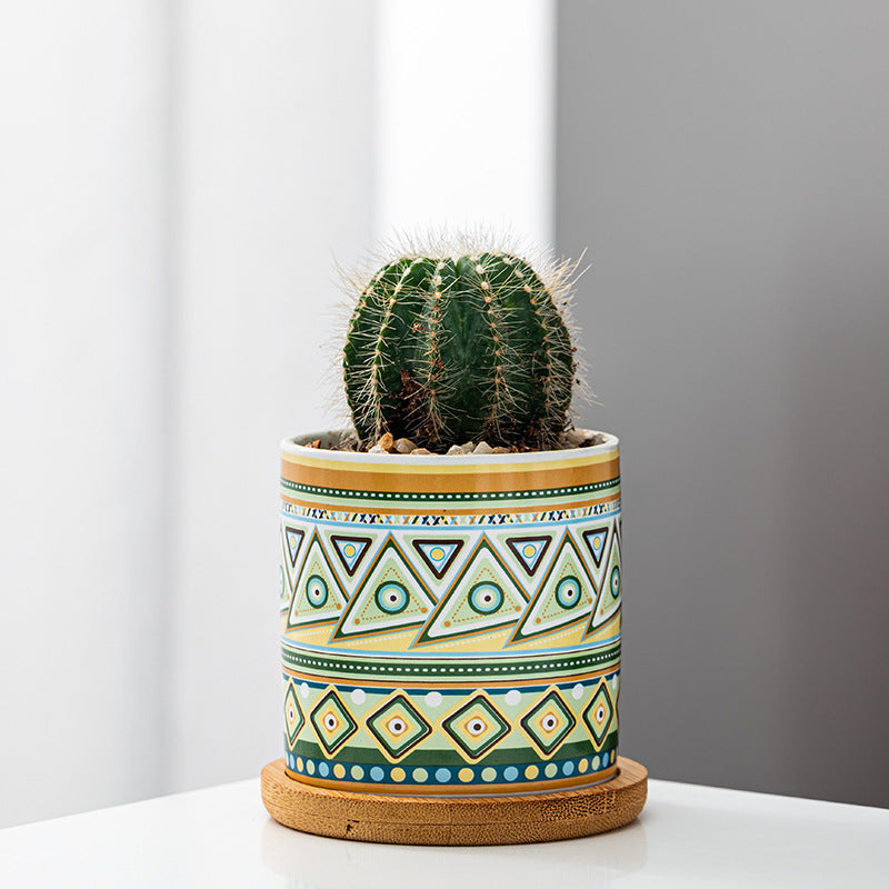 Geometric Ceramic Succulent Flower Pot with Bottom Bracket