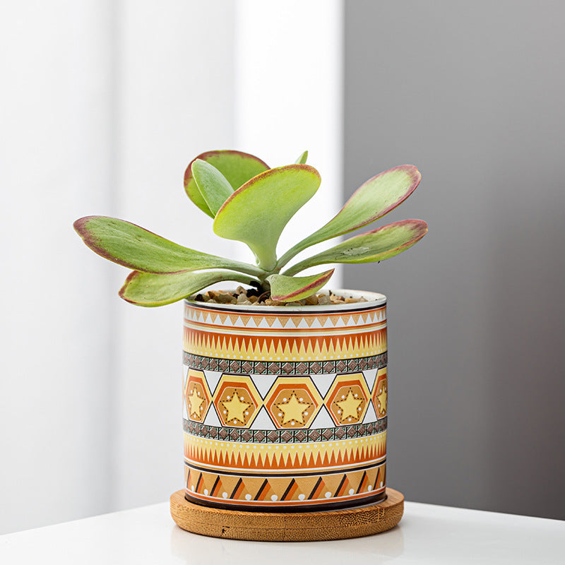 Geometric Ceramic Succulent Flower Pot with Bottom Bracket