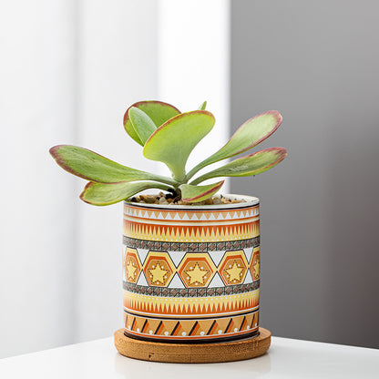 Geometric Ceramic Succulent Flower Pot with Bottom Bracket