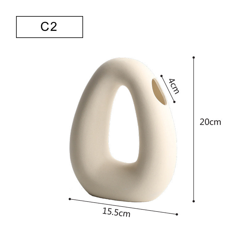 Modern Minimalist Ceramic Vase – Geometric Handmade Flower Ornament