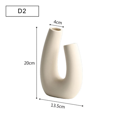 Modern Minimalist Ceramic Vase – Geometric Handmade Flower Ornament
