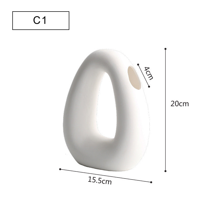 Modern Minimalist Ceramic Vase – Geometric Handmade Flower Ornament