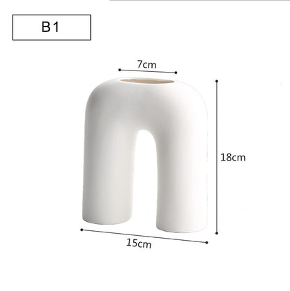 Modern Minimalist Ceramic Vase – Geometric Handmade Flower Ornament