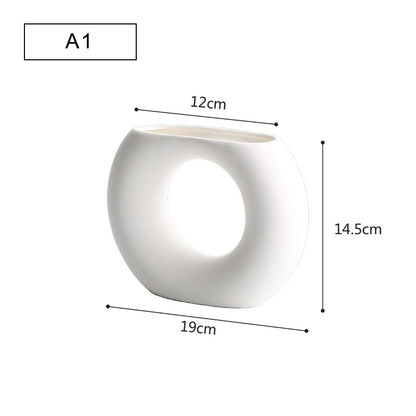 Modern Minimalist Ceramic Vase – Geometric Handmade Flower Ornament